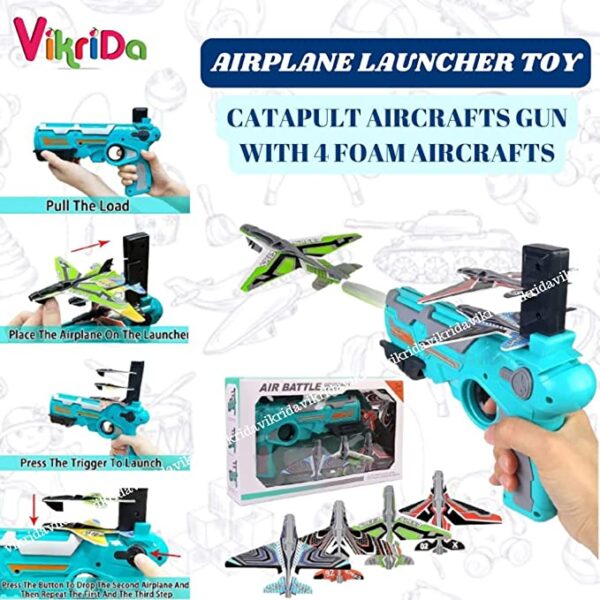 Airplane Launcher Toy Catapult Aircrafts Gun with 4 Foam Planes - Image 2