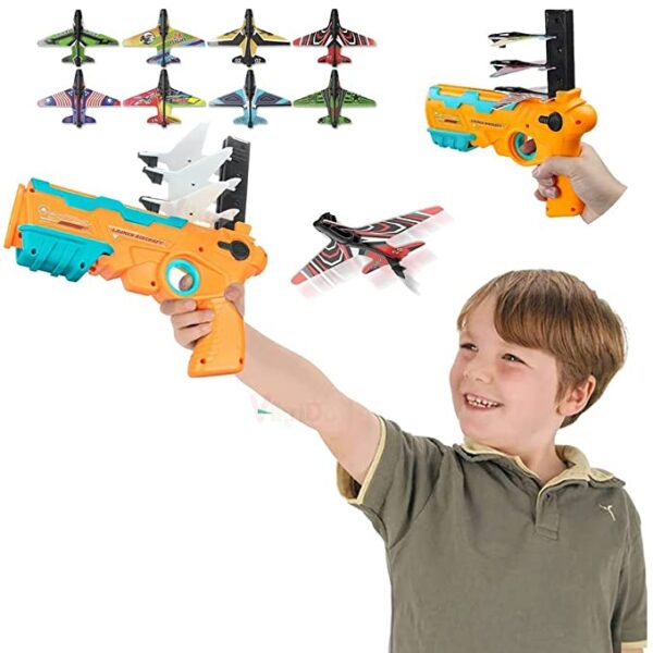 Airplane Launcher Toy Catapult Aircrafts Gun with 4 Foam Planes - Image 3